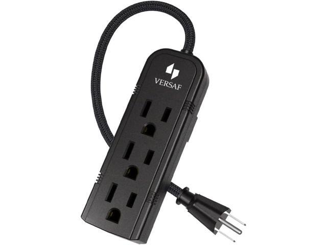 Power Strip 3 Prong Outlet - Slim Black 3 Grounded Outlets Heavy Duty Extension Power Cord Power Strip No Surge Protector with Wall Mount Hole...