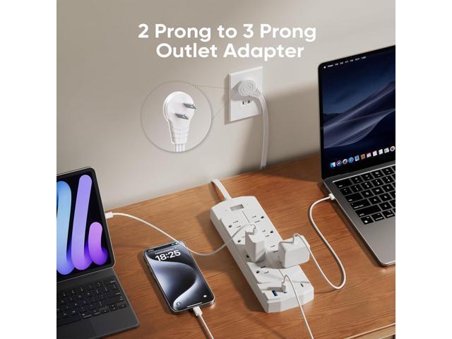 2 Prong Power Strip, Yozisital 2 Prong to 3 Prong Outlet Adapter, 5FT Extension Cord with Polarized Plug, 1200J Surge Protector, 8 AC Outlets & 4...