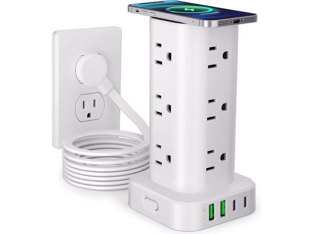 Power Strip with Wireless Charger, Flat Plug Surge Protector with 10FT Extension Cord, 12 AC Multiple Outlets, 4 USB (2 USB C), 15W Wireless...
