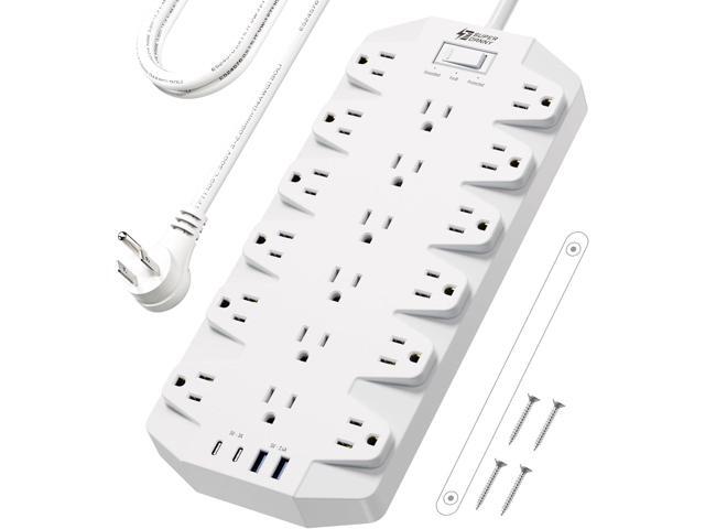 Power Strip Surge Protector, SUPERDANNY 18 Outlets with 2 USB C + 2 USB A Ports, 1875W/15A, 2100J, 6.5FT Flat Plug Heavy Duty Extension Cord with...