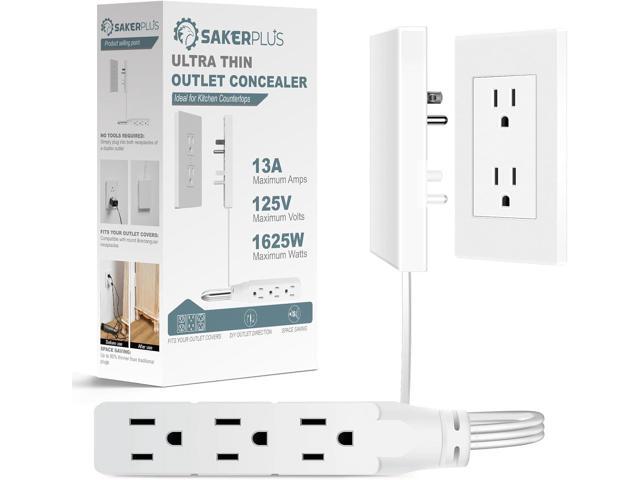 Outlet Concealer Power Strip 5ft Flat Extension Cord Ultra-Thin Outlet Cover Extension Cord with 3AC Outlets-,Universal Size,1625W for Kitchen,...