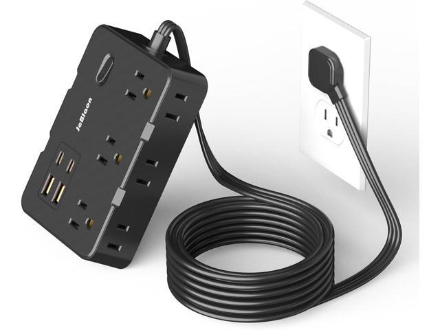 Flat Plug Power Strip Surge Protector, 5ft Ultra Thin Extension Cord with 4 USB Wall Charger(2 USB C Port), 6 Widely-Spaced Outlets Power Strip...