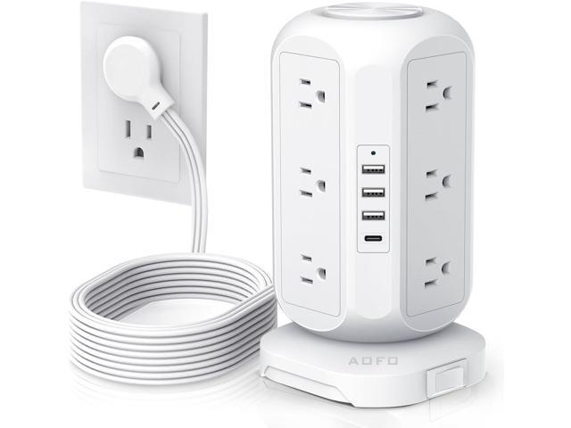 Tower Power Strip Flat Plug with 12 Outlets 4 USB(1 USB C),AOFO Surge Protector Charging Station with Overload Protection, Widely Spaced Multiple...