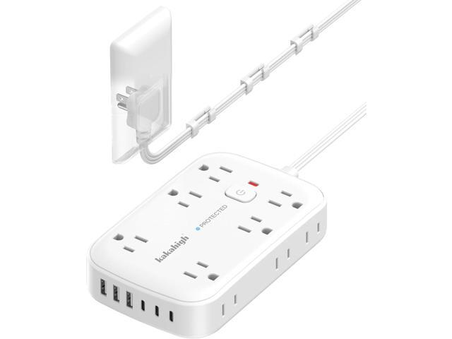 Flat Extension Cord with Outlet Cover & Multi USB- 5 FT, 1625W 3 Prong Extension Cord with 12AC Outlet 6 USB (24W/4.8A), Multi Ports Charging...