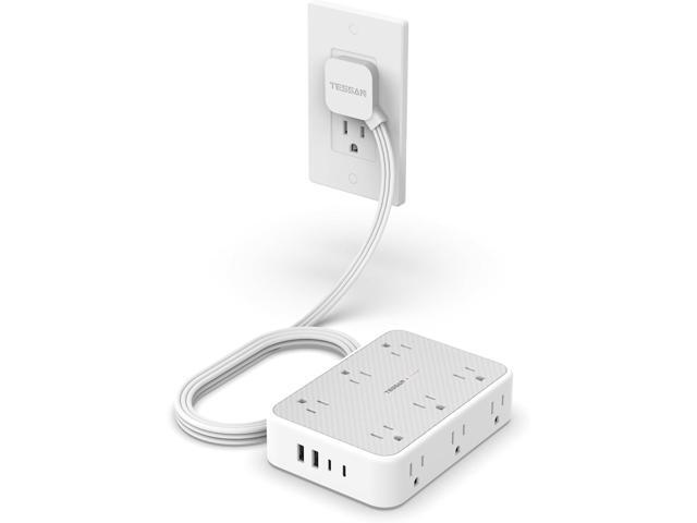 TESSAN Surge Protector Power Strip, 5FT Flat Extension Cord with Multiple Outlets, 12 Outlet Extender with 4 USB (2 USB-C), Flat Plug Power Strip,...