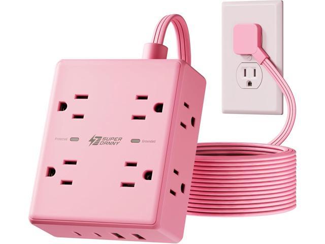 Pink Extension Cord 10Ft, Flat Plug Surge Protector Power Strip, 8 Outlets & 4 USB Ports (2 USB C), Cute Stuff Pink Room Decor, Home Office Kawaii...