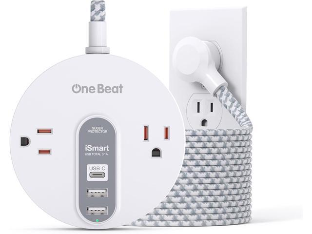 Power Strip Surge Protector with USB C - Extension Cord Flat Plug with 2 Widely AC Outlet and 3 USB, Small Desktop Charging Station with 10 ft...