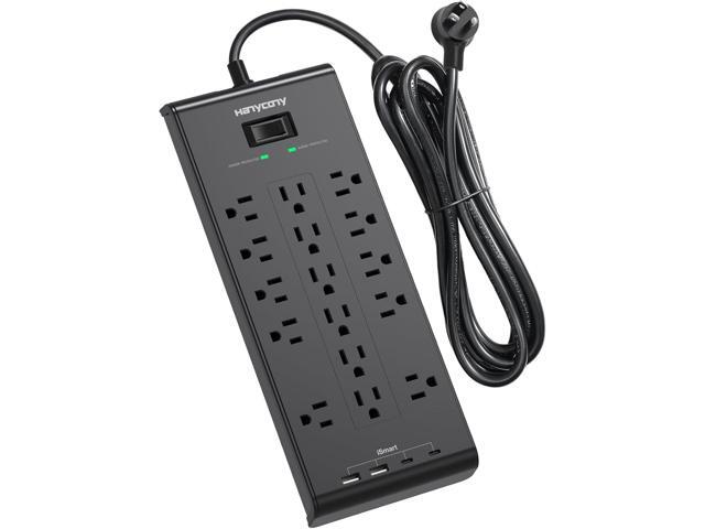 Power Strip 10 Ft, HANYCONY Surge Protector with 16 Outlets 4 USB Ports(2 USB C), Flat Plug Heavy Duty Extension Cord, 2700 Joules, Wall Mount for...