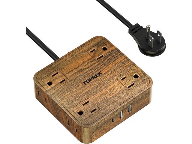 TOPREK Power Strip Surge Protector (1080J), 8 Widely-Spaced Outlets with 1 USB-C & 2 USB-A, Wood Finish Power Strip with USB for Home, Office,...