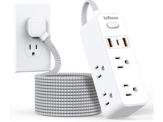Extension Cord with Multiple outlets, 10 Ft Braided Power Cord, 6 Widely Outlets with 3 USB Ports (1 USB C), Ultra Thin Flat Plug, 3 Sided 1050J...
