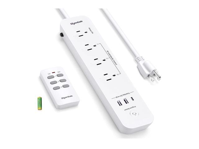 Remote Control Power Strip with 3 USB Surge Protector Power Strip with 3 RF Controlled Outlets, 5ft Extension Cord, 15A/1875W Remote Control Outlet...