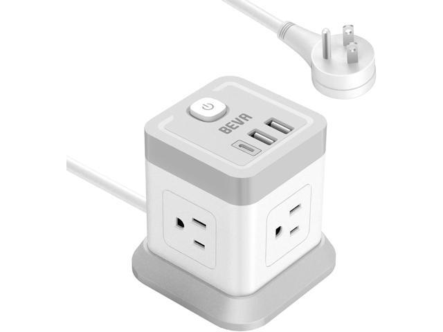 BEVA Power Strip with USB - 5ft Long Extension Cord Desktop Charging Station, Power Strip Cube with 4 Outlets and 3 USB Ports, Overload Protection,...
