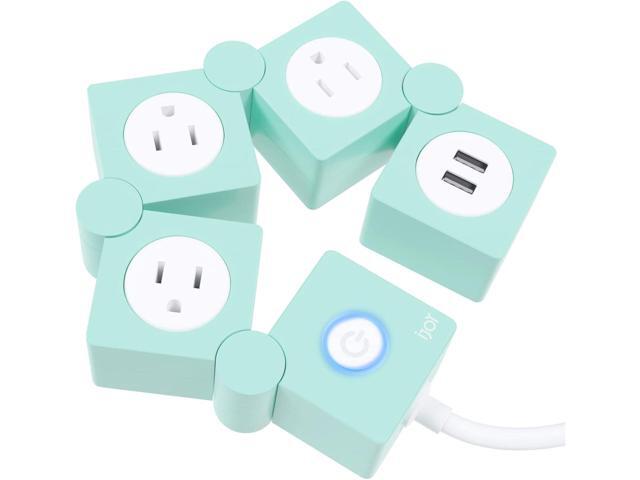 iJoy Flexible Power Strip - 3 AC Outlets and 2 USB Charging Ports with 5 Ft Extension Cord, Green Surge Protector Power Strip, Decorative Surge...