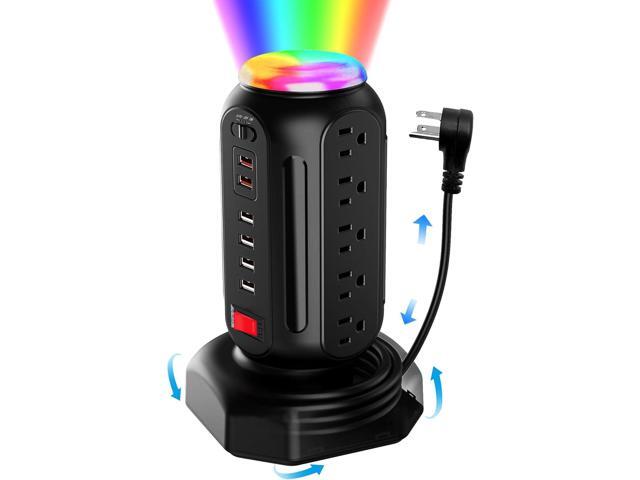 Power Strip Tower 15 Outlets 6 USB Ports, Surge Protector with Colorful Led Light & USB Fast Charge,Desktop Charging Station with 6.5ft Heavy Duty...
