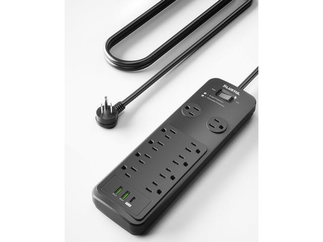 Surge Protector Power Strip 10FT, PLUGTUL Surge Protector with 10 Outlets - Spacious Design for Large Plugs, Flat Plug, 20W USB C Charging for...