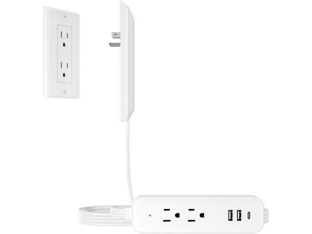 Flat Socket Extension Cord 3 FT Surge Protector Power Strip with 2 AC Outlets 1 USB C and 2 USB A Ports, Multiple Wall Outlet Extender Suitable for...