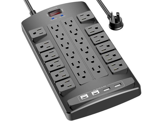 QINLIANF Surge Protector Power Strip - 6Ft Flat Plug Heavy Duty Extension Cord with 24 Outlets and 4 USB Ports(2 USB-C Ports), 1875W/15A, 4100J,...