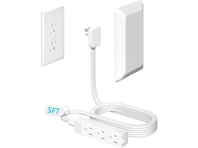 5FT Flat Extension Cord Ultra Thin Outlet Concealer with Cord Concealer Kit,Flat Outlet Extender with 3 Outlet Power Strip,Universal Size Flat Plug...