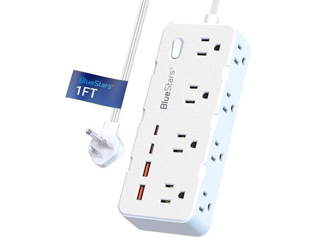 Short Extension Cord 1Ft - 8 Outlets Power Strip Flat Plug Surge Protector with 4 USB (5V 3.4A 17W), Multi Plug Wall Outlet Splitter, Desk Charging...