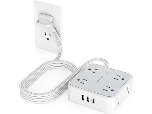 TESSAN Surge Protector Power Strip Flat Plug, Long Extension Cord 10 FT with 8 Outlets, 3 USB Ports(1 USB C), 3-Sided Outlet Extender, 900 Joules...