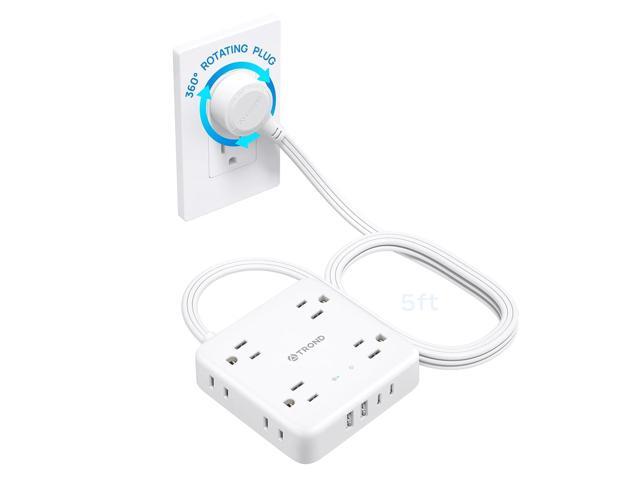 TROND 360° Rotating Plug Power Strip, 5FT Flat Extension Cord with Multiple Outlets 4 USB (2 USB C), Wall Mount Surge Protector 1440 Joules for...