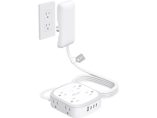 Outlet Cover Extension Cord Flat 6ft, NUTICT Flat Plug Power Strip with 8 Outlets & 3 USB-C & 1 USB-A Port, 13A/1625W, 1440J Surge Protector,...