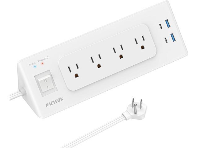 Electrical Outlet Extender with USB C, Flat Wall Plug Extension Cord with 4 Sockets, Surge Protector Power Strip 15 Amps/1200 Joules, 6.5 Ft...