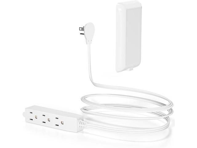 Flat Plug Power Strip 3FT - Ultra Thin Extension Cord White Wall Outlet Extender 3 Outlets with Baby Proofing Cover for Kitchen, Behind TV, Bedroom...