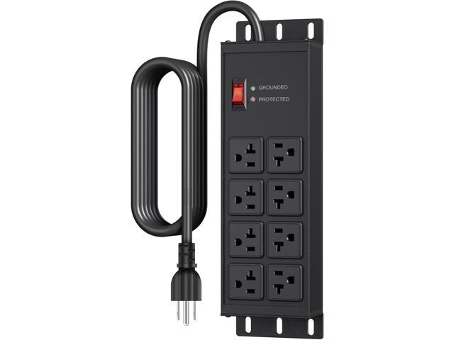 JUNNUJ Heavy Duty 20 Amp Surge Protector 4800J, Garage Metal 8 Outlets 12 Gauge, High Amp 5-15P Adapter Shop 6-20R T-Slot Industrial Outlet, 6 FT...