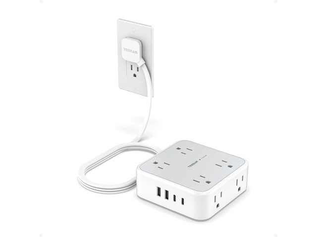 TESSAN Surge Protector Power Strip, 5 FT Extension Cord with Multiple Outlets Flat Plug, 4 USB (2 USB C) and 8 AC Outlets, 900 Joules Protection,...