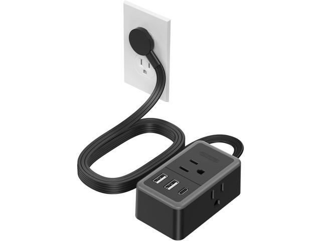 NTONPOWER Flat Plug Extension Cord, 5ft Flat Extension Cord with 3 Outlets 3 USB (1 USB C) Black Extension Cord for Home Office Dorm Room Essentials