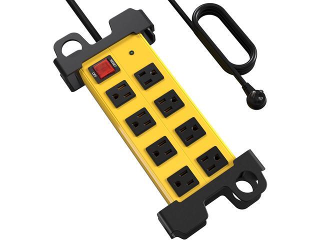 Heavy Duty Power Strip 8 Outlets - Surge Protector 2700J with 6FT Long Extension Cord, Industrial Metal Powerstrip 15Amp, Wall Mount Plug for...