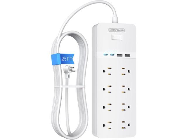 25 ft Extension Cord Flat Plug, NTONPOWER 8 Outlet Surge Protector Power Strip with USB Ports, 1080 Joules, 15A Circuit Breaker, Wall Mount for...