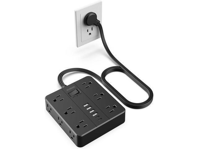 Flat Plug Power Strip Surge Protector, HUNIAN 5 Ft Extension Cord with 12 Widely Spaced Multiple Outlets 6 USB Charger (2 USB C Ports), Desk...