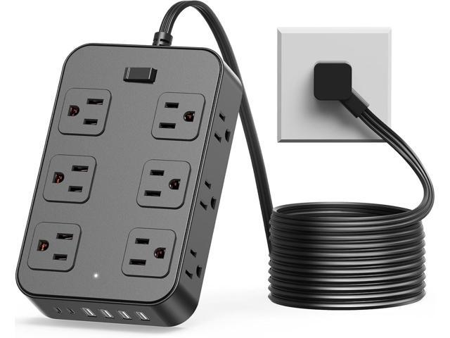 Flat Plug Power Strip Surge Protector with 12 AC Outlets 6 USB Ports 3 Side Multi Plug Outlet Extender 10 Ft Extension Cord for Home Office Kitchen...