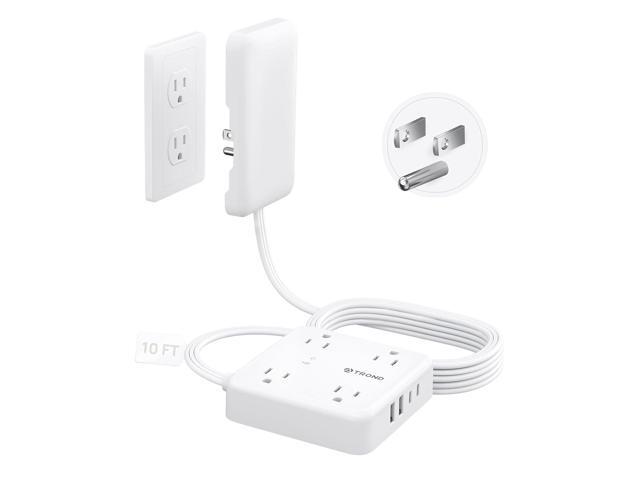 TROND Flat Plug Power Strip with Outlet Cover - 10ft Extension Cord with Multiple Outlets and 4 USB Ports, Mountable Surge Protector Outlet...