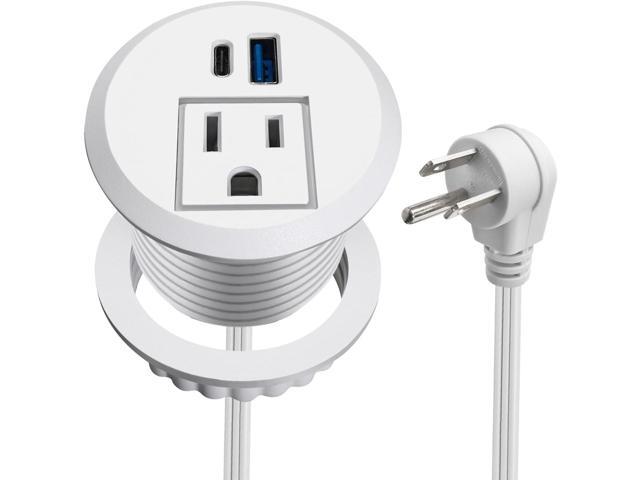 20W USB-C Fast Charge Recessed Power Grommet, 2 inch Flush Mount Desk Outlet with 6.5 FT Extension Cord, Space-Saving Countertop Power Strip for...