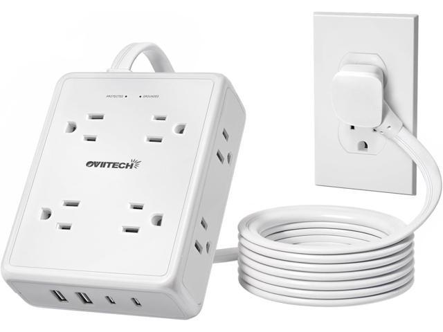 Surge Protector Flat Extension Cord Power Strip 6Ft, 8 Outlets with 4USB Ports (2 USB-C), 1350 Joules Protection, Ideal for Office, Home, White