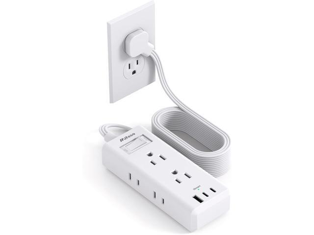 Flat Plug Extension Cord, 15ft Ultra Thin Flat Power Strip - 6 Outlets 3 USB Ports (2 USB C) 3 Side Outlet Extender, Power Strip with No Surge...