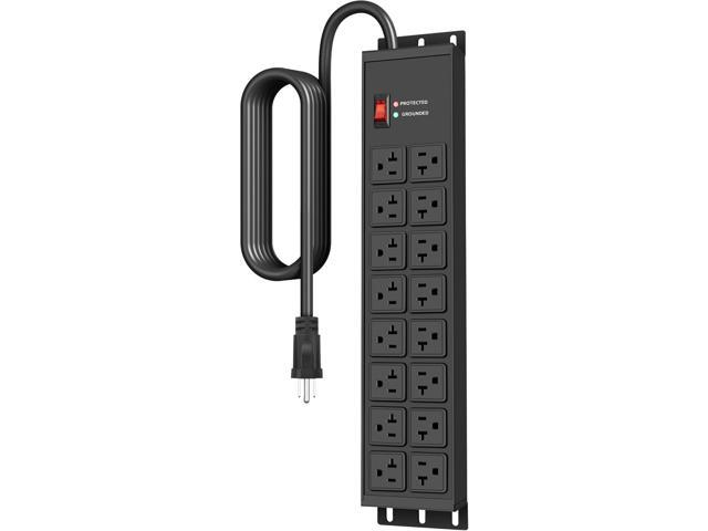 JUNNUJ Heavy Duty 20 Amp Power Strip 4800J, 16 Outlets 12 Gauge Garage Industrial Surge Protector, High Amp 5-15P Adapter Shop 6-20R T-Slot Metal...