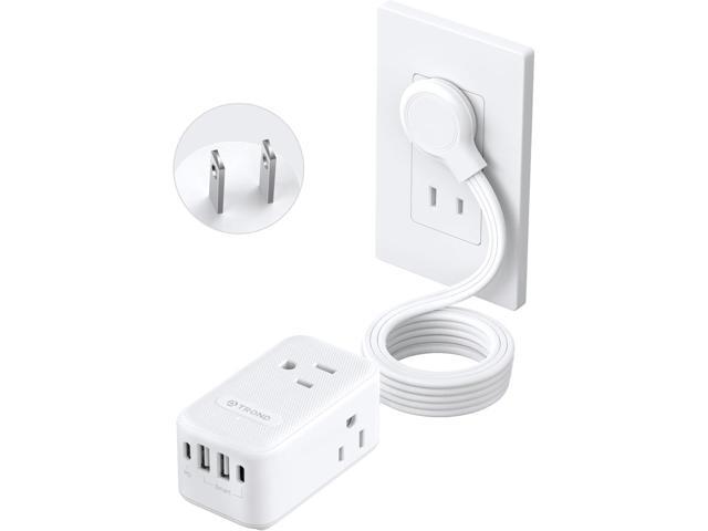 TROND 2 Prong Power Strip, Two Prong Outlet Adapter, 20W USB C, 10 FT Ultra Flat Plug Extension Cord, 1250W, 3 Outlets, Wall Mount, 3 Side Design,...