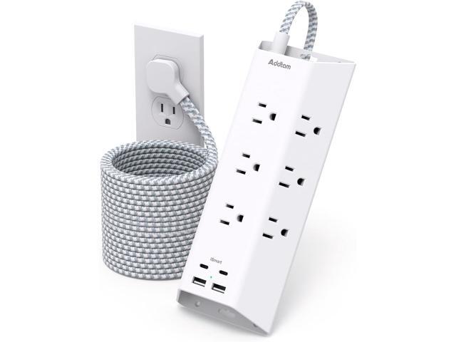 Surge Protector Power Strip 15 ft, Addtam Flat Plug Extension Cord with 4 USB Wall Charger(2 USB C Port), 9 Widely Outlets Desk Charging Station,...