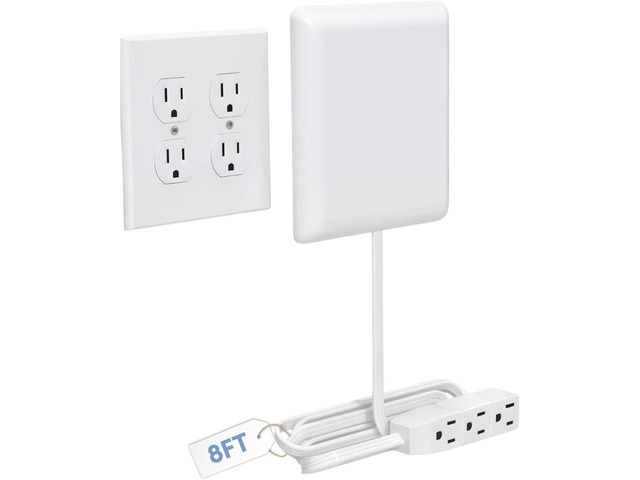 Sleek Socket Outlet & Plug Concealer for Wall Outlet with Cord Concealer Kit, 8-Foot Flat Extension Cord with Multi Outlets Power Strip, Ideal for...