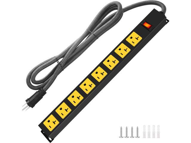 20Amp Power Strip Surge Protector, Long Metal 8-Outlets with Heavy Duty 20 amp 6Ft 12 Gauge Extension Cord for Garage Workshop & Industrial Use, 1200J