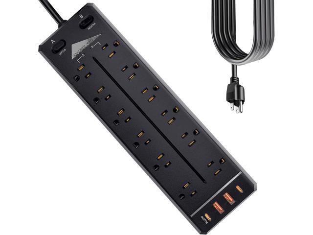 Heavy Duty Power Strip Surge Protector,20A 2500W,Widely 12 Outlets/Dual Switches,20W Fast Charging/PD 20W/QC3.0,4000 Joules Protection,12 Gauge...