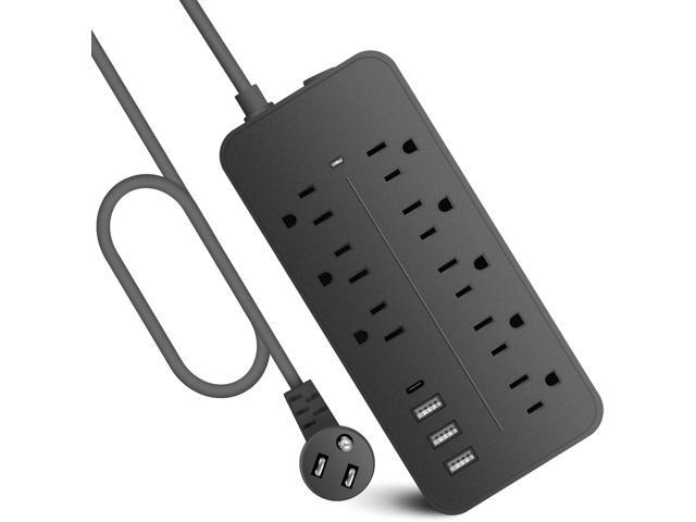Extension Cord Surge Protector Power Strip - Flat Plug Braided Power Bar with 8 Widely Outlets and 4 USB Ports(1 USB C), Multi Plug Wall Mount Desk...