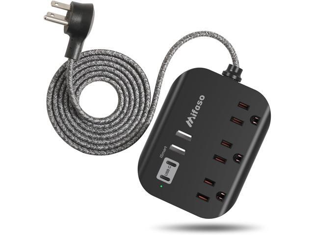 Travel Essentials - Mifaso Power Strip with USB, Compact Flat Plug Extension Cord 5ft with 3 Outlets 4 USB Ports, Non Surge Cruise Must Haves,...