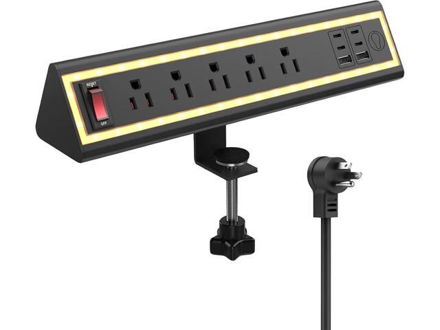 Desk Clamp Power Strip with Nightlight, 40W Fast Charging, 6FT Extension Cord, 4x20W USB-C & 2 USB Ports, 5 AC Outlets, Fits 1.69-Inch Table Edges