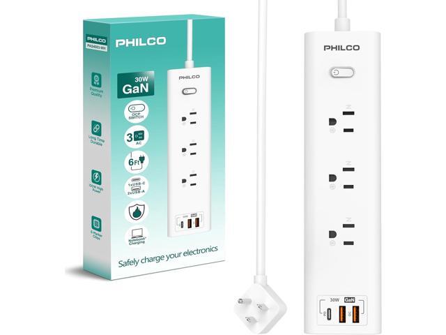 Power Strip with 3 AC Outlets, 30W USB-C Port, 2 USB-A Ports & 6ft Extension Cord LED Indicator, Fast Charging for Laptops, Phones & More Compact...