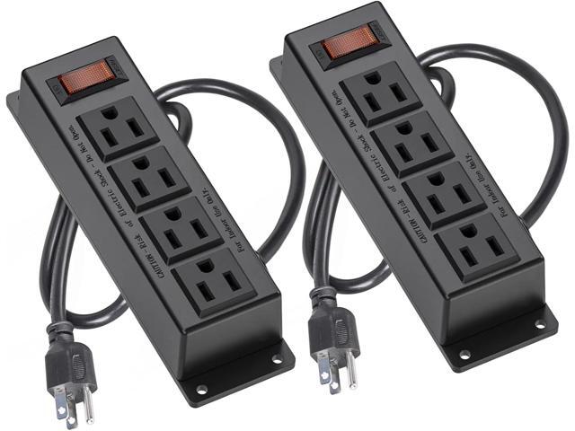 2 Packs Wall Mount Power Outlet Strip, 4 Outlet Mountable Power Strip with Switch, 3ft Cord Under Desk Power Strip for Office/Industrial/Home, Flat...